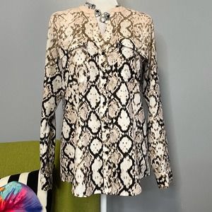 Calvin Klein Snake Animal Print Button Up Blouse Top